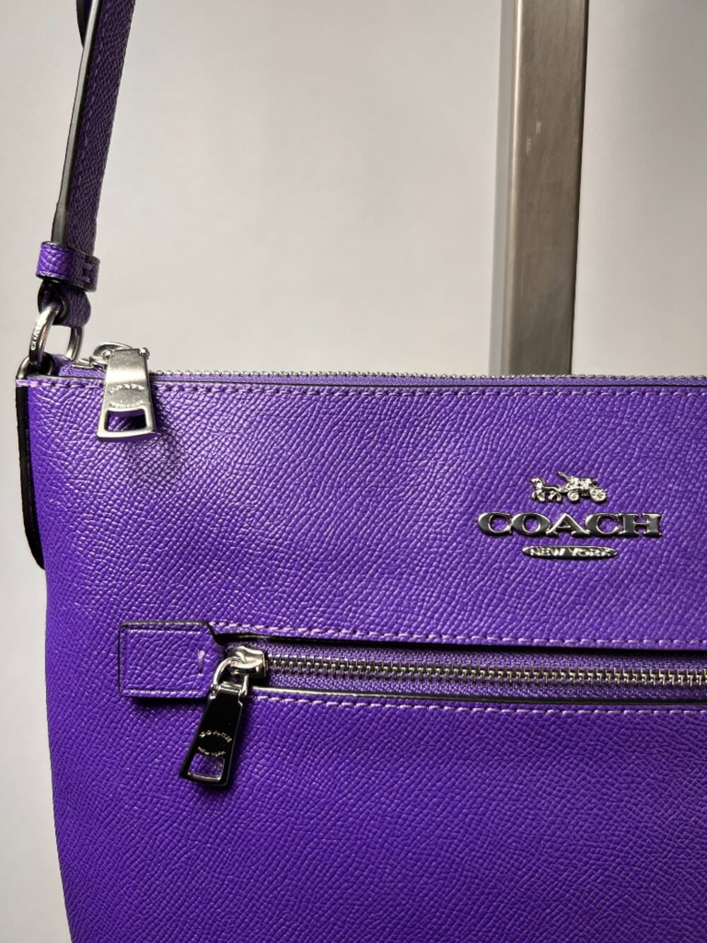 COACH Rowan File Crossbody Bag Leather Sport Purple Silver NWOT - Picture 4 of 11
